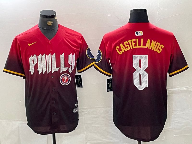 Men Philadelphia Phillies #8 Castellanos Red City Edition Nike 2024 MLB Jersey style 4
